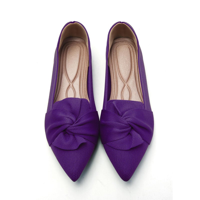 HIULYCENCE Women's Pointed Toe Ballet Flats with Bow, Breathable Comfortable Knit Dressy/Csual Flats, Purple, US9 - Image 1