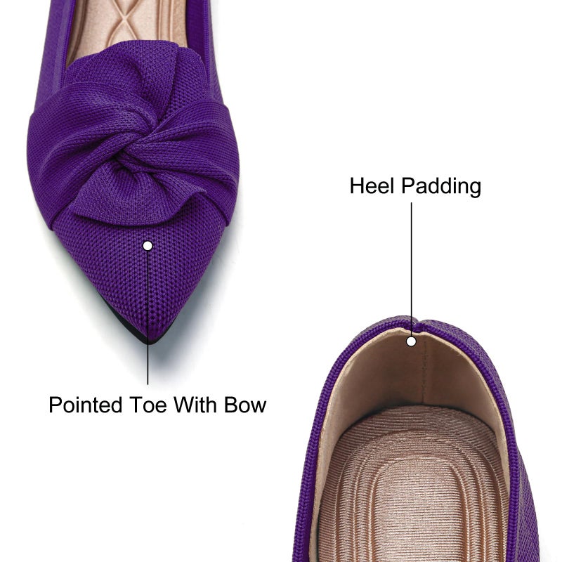HIULYCENCE Women's Pointed Toe Ballet Flats with Bow, Breathable Comfortable Knit Dressy/Csual Flats, Purple, US9 - Image 4