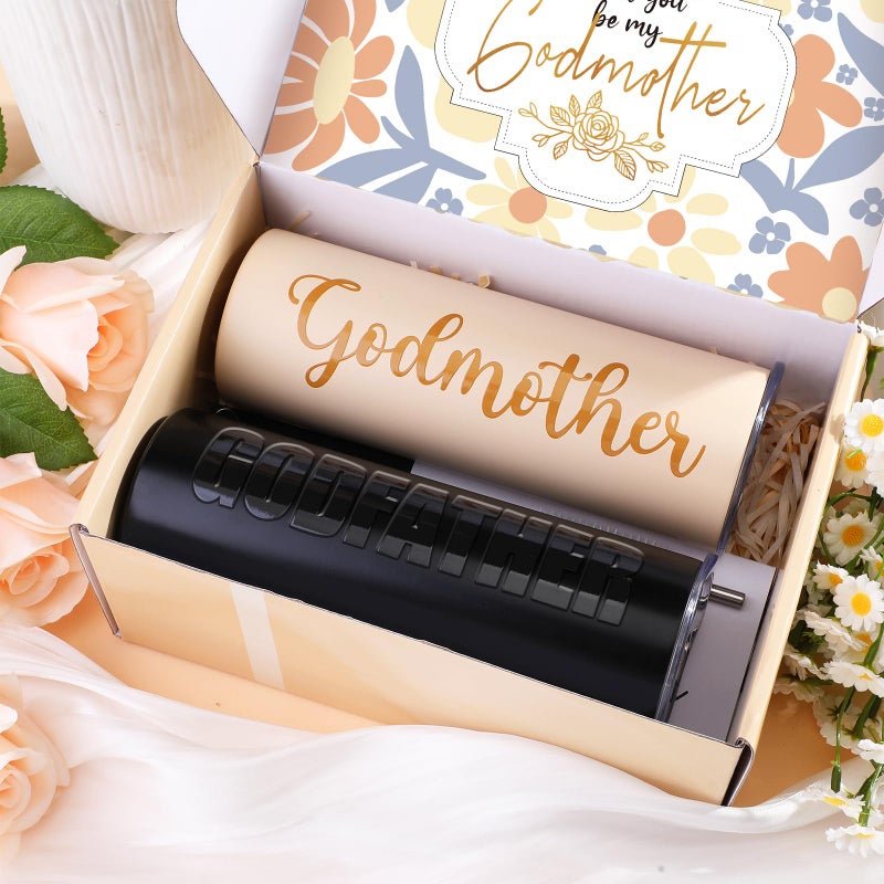 Mimorou 7 Pcs Godparents Proposal Gift Set Will You Be My Godparents from Godchild Godmother Godfather Gift with Glass Cups Keychains Cards Box for Birthday Baptism (Champagne Black) - Image 5
