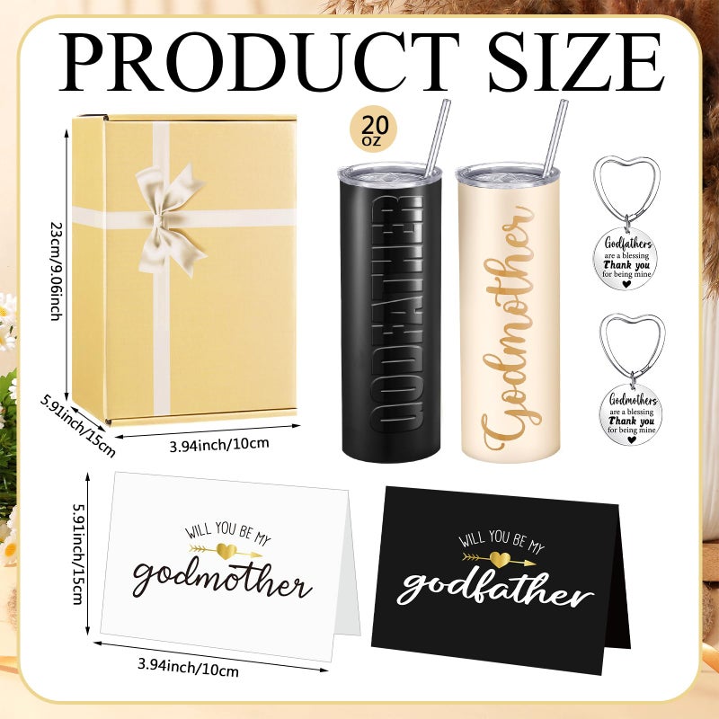 Mimorou 7 Pcs Godparents Proposal Gift Set Will You Be My Godparents from Godchild Godmother Godfather Gift with Glass Cups Keychains Cards Box for Birthday Baptism (Champagne Black) - Image 4