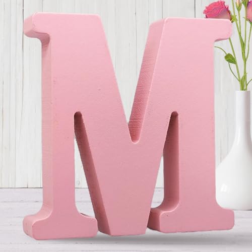 AOCEAN 8 Inch Pink Wood Letters Unfinished Wood Letters for Wall Decor Decorative Standing Letters Slices Sign Board Decoration for Craft Home Party Projects (M) - Image 1