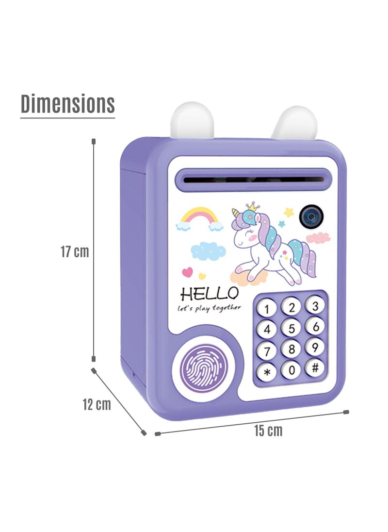 Little Story Cute Piggy Bank With Fingerprint Lock & Music- Unicorn Purple  - Image 4