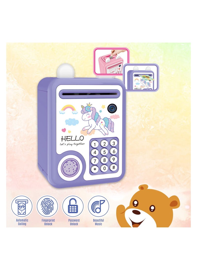 Little Story Cute Piggy Bank With Fingerprint Lock & Music- Unicorn Purple  - Image 2