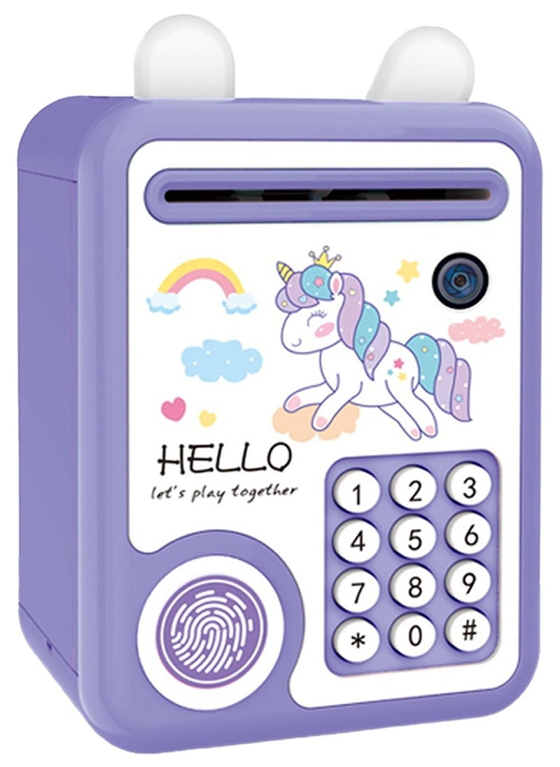 Little Story Cute Piggy Bank With Fingerprint Lock & Music- Unicorn Purple  - Image 1