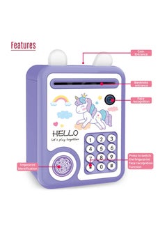 Little Story بنك أصبع لطيف مع قفل بصمة وموسيقى - يونيكورن أرجواني  - Image 3