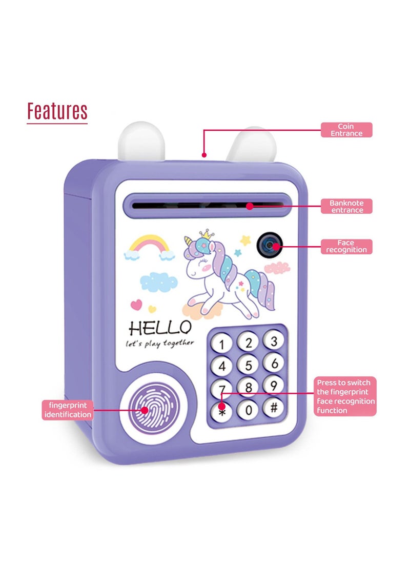 Little Story Cute Piggy Bank With Fingerprint Lock & Music- Unicorn Purple  - Image 3