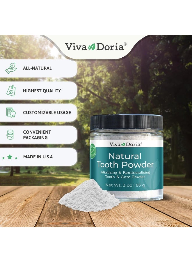 Viva Doria Natural Tooth Powder Remineralizing Natural Teeth Whitening Breath Freshener Refreshing Mint Flavor 3 Oz Glass Jar - Image 2