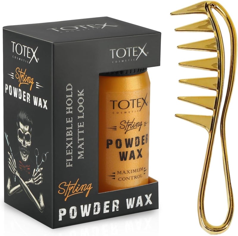 Totex Hair Styling Powder Wax 20g Wide Shark Teeth Comb Gold Volumizing Matte Dust Powder Strong Hold Barber Styling Set for Hair Beard Professional Hair Thickening Kit