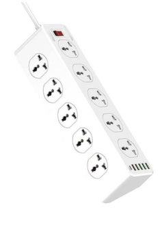 JBQ 2500W 10 Sockets With 5 USB Ports And 1 Type-C PD Port Desktop Extension Home Charger With 2M UK Power Cord White  - Image 1