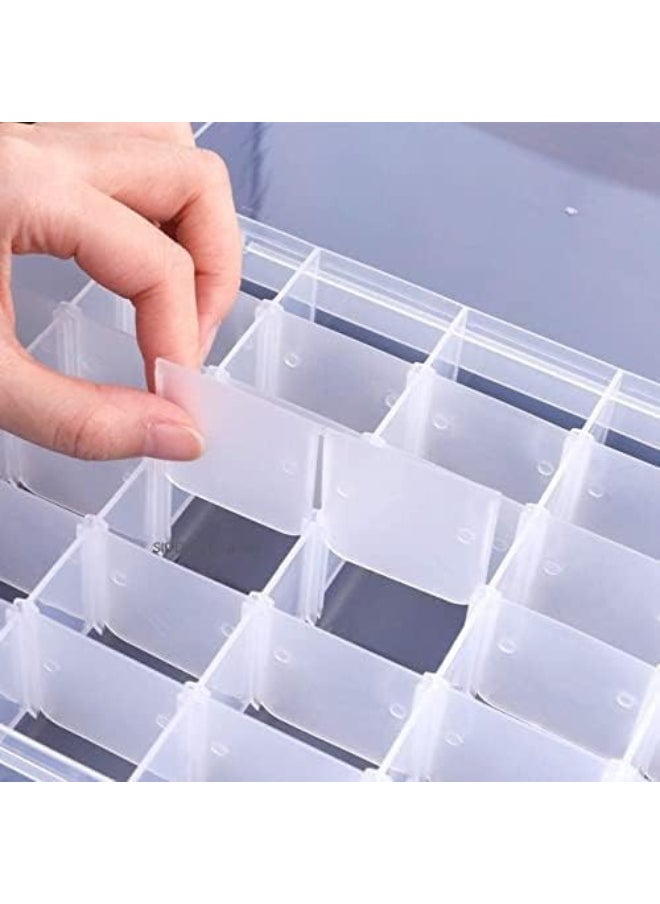 Clazkit Plastic 36 Grid Cells Multicolorpurpose Jewellery Organizer Rectangular Storage Box, with Adjustable Dividers, Transparent Storage Organizer Box for Jewelry Beads Earring  - Image 2