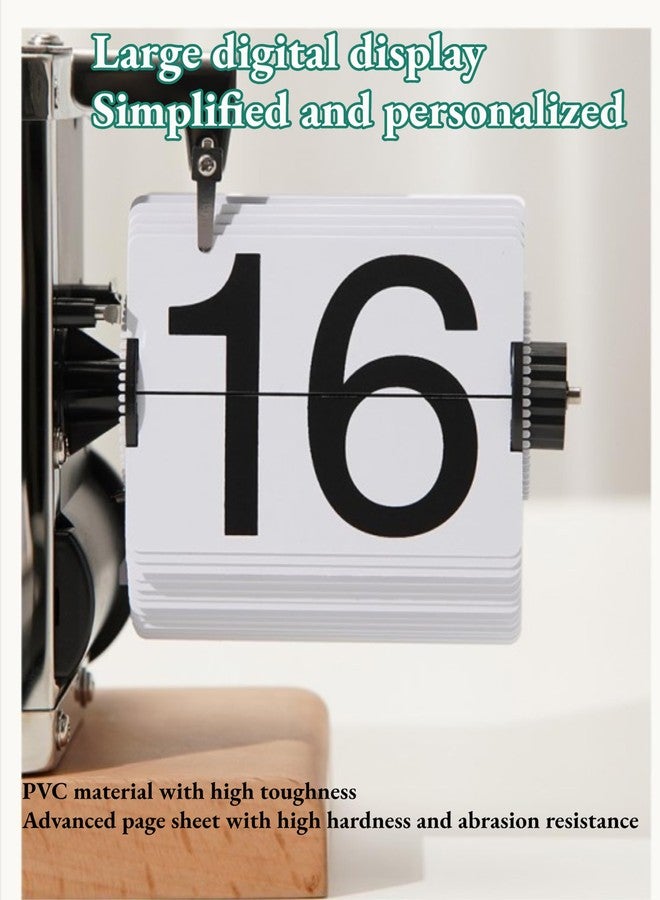 بيوينر ساعة رقمية قابلة للطي، ساعة كلاسيكية أوتوماتيكية لتقليب الصفحات، ساعة ميكانيكية داخلية تعمل بالتروس، مناسبة للمنزل والمكتب، متعددة الاستخدامات (أسود) - Image 2