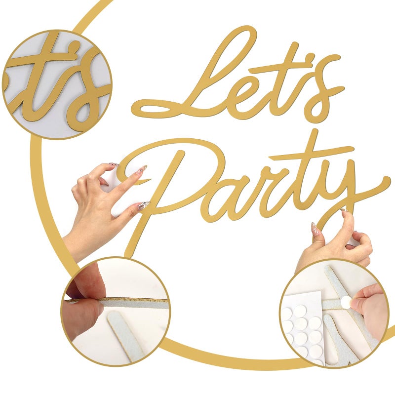 MASTRON Let's Party Sign for Backdrop - 'Let's Party' Sign Decal for Balloon Arch Birthday Graduation Wedding Bachelorette Christmas Celebrate Decorations (Gold) - Image 4