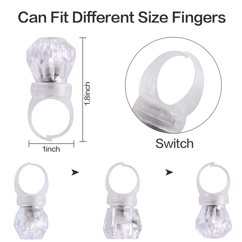 DAOKEY LED Light up Rings, Colorful Led Bumpy Plastic Diamond Rings Toys for Birthday Bachelorette Bridal Shower Gatsby Party Favors, Clear Case 30 Pack - Image 2