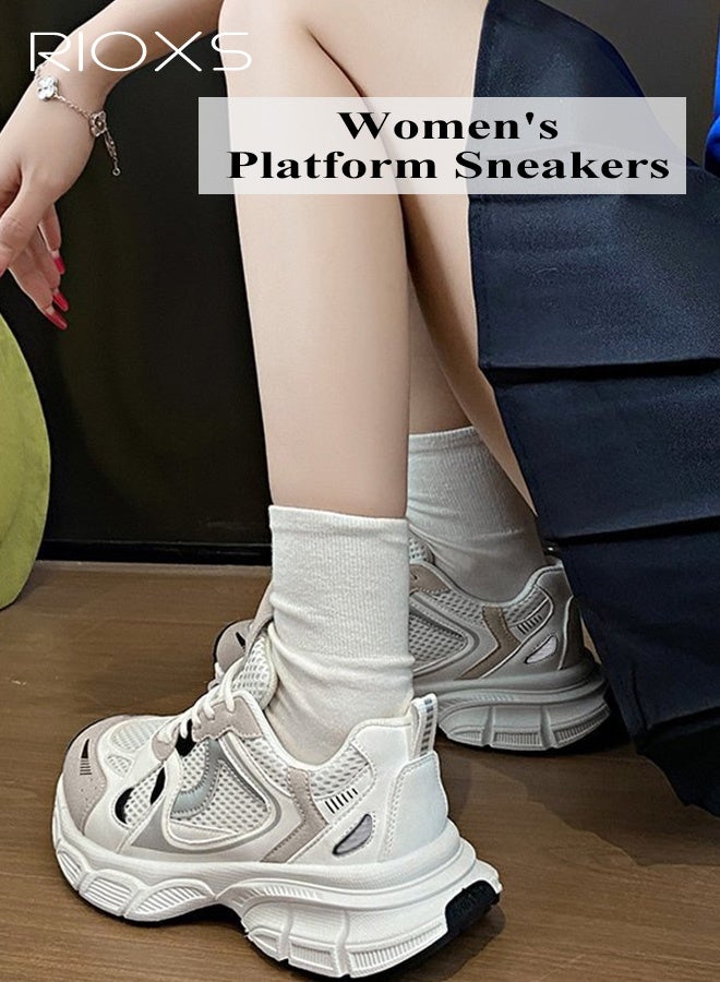 ريوكس أحذية رياضية سميكة، وأحذية ذات أرضية سميكة مريحة، وأحذية ترفيهية للسيدات، وأحذية رياضية كلاسيكية، وأحذية للمشي على منصات سميكة خفيفة الوزن ومقاومة للتزلج، وأحذية نسائية للتنس، للنزهة/الرياضة/العمل، وأحذية نسائية بيضاء - Image 3