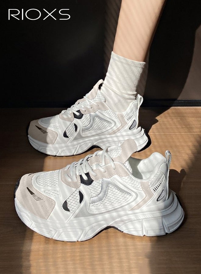 ريوكس أحذية رياضية سميكة، وأحذية ذات أرضية سميكة مريحة، وأحذية ترفيهية للسيدات، وأحذية رياضية كلاسيكية، وأحذية للمشي على منصات سميكة خفيفة الوزن ومقاومة للتزلج، وأحذية نسائية للتنس، للنزهة/الرياضة/العمل، وأحذية نسائية بيضاء - Image 5