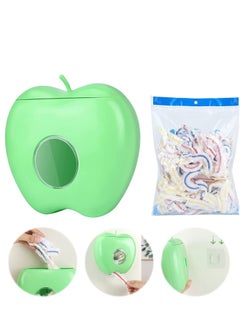 KASTWAVE Plastic Wrap Storage Box with 100pcs Plastic Wrap, Multi-functional Wall-Mounted Cling Film Dispenser, Large Capacity Fresh Keeping Bag Storage Box for Kitchen, Vegetable Fruit Food (Green)  - Image 1