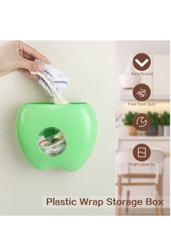 KASTWAVE Plastic Wrap Storage Box with 100pcs Plastic Wrap, Multi-functional Wall-Mounted Cling Film Dispenser, Large Capacity Fresh Keeping Bag Storage Box for Kitchen, Vegetable Fruit Food (Green)  - Image 2