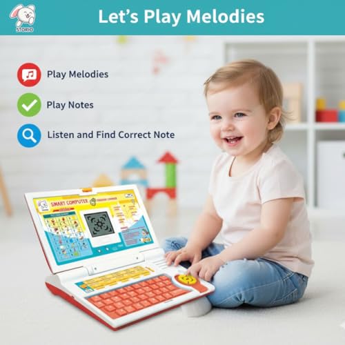 Storio Educational Kids Laptop Learning Toy for Boys & Girls Age 2–5 Years | Fun Activity Computer Toy | Learn Alphabet, Letters, Words, Numbers, Games, Music | Interactive Learning Toy - Orange - Image 3