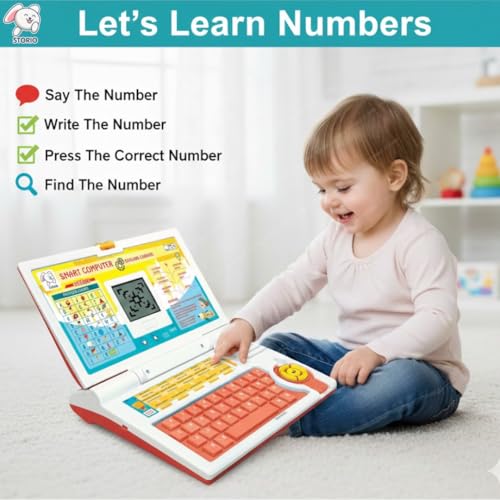 Storio Educational Kids Laptop Learning Toy for Boys & Girls Age 2–5 Years | Fun Activity Computer Toy | Learn Alphabet, Letters, Words, Numbers, Games, Music | Interactive Learning Toy - Orange - Image 2
