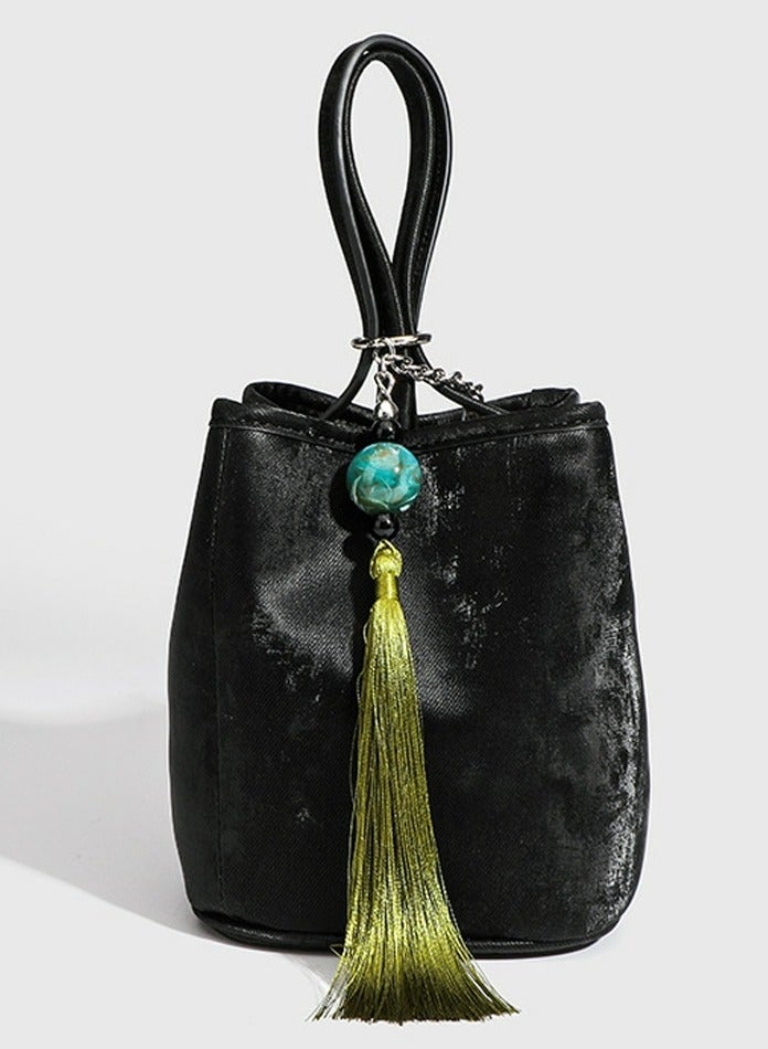 Loquat Small Bucket Bag for Women Simple Style Hobo Tote Bag Single Shoulder Crossbody Bag Handbag Black  - Image 1