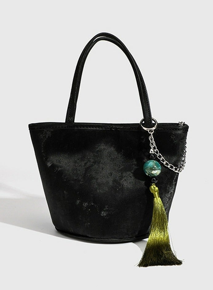 Loquat Small Bucket Bag for Women Simple Style Hobo Tote Bag Single Shoulder Crossbody Bag Handbag Black  - Image 2