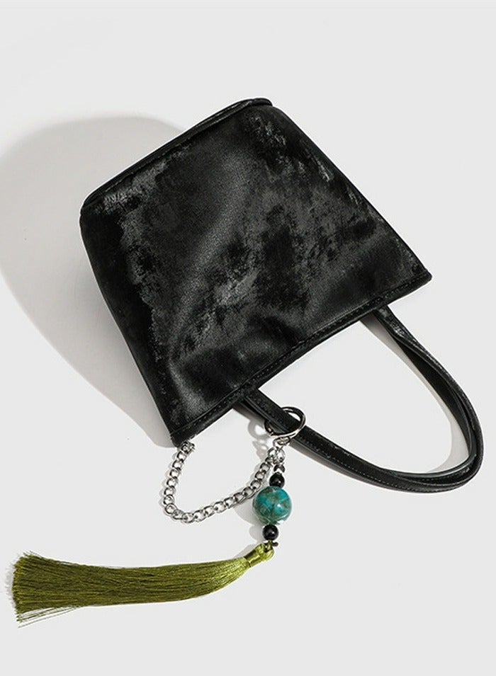 Loquat Small Bucket Bag for Women Simple Style Hobo Tote Bag Single Shoulder Crossbody Bag Handbag Black  - Image 3