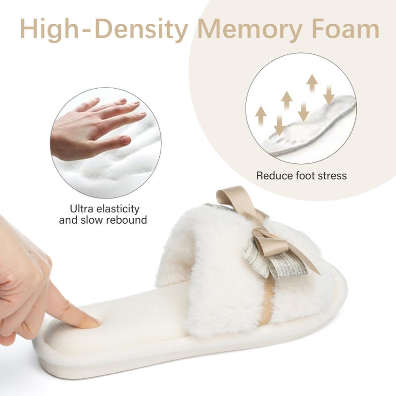 GOEWY House Slippers for Women Open Toe Fuzzy Cute Bow Slippers with Memory Foam Fluffy Cozy Birthday Gifts for Women Mom Indoor and Outdoor Size 11 12 Blue - Image 4