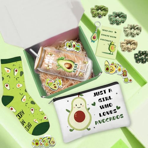 Zhirlyn Avocado Gifts for Women Avocado Themed Gifts for Avocado Lovers Include 16oz Glass Cup, Makeup Bag Socks 5 Hair Ties, Keychain & 50 Stickers for Birthday Christmas (Classic) - Image 3