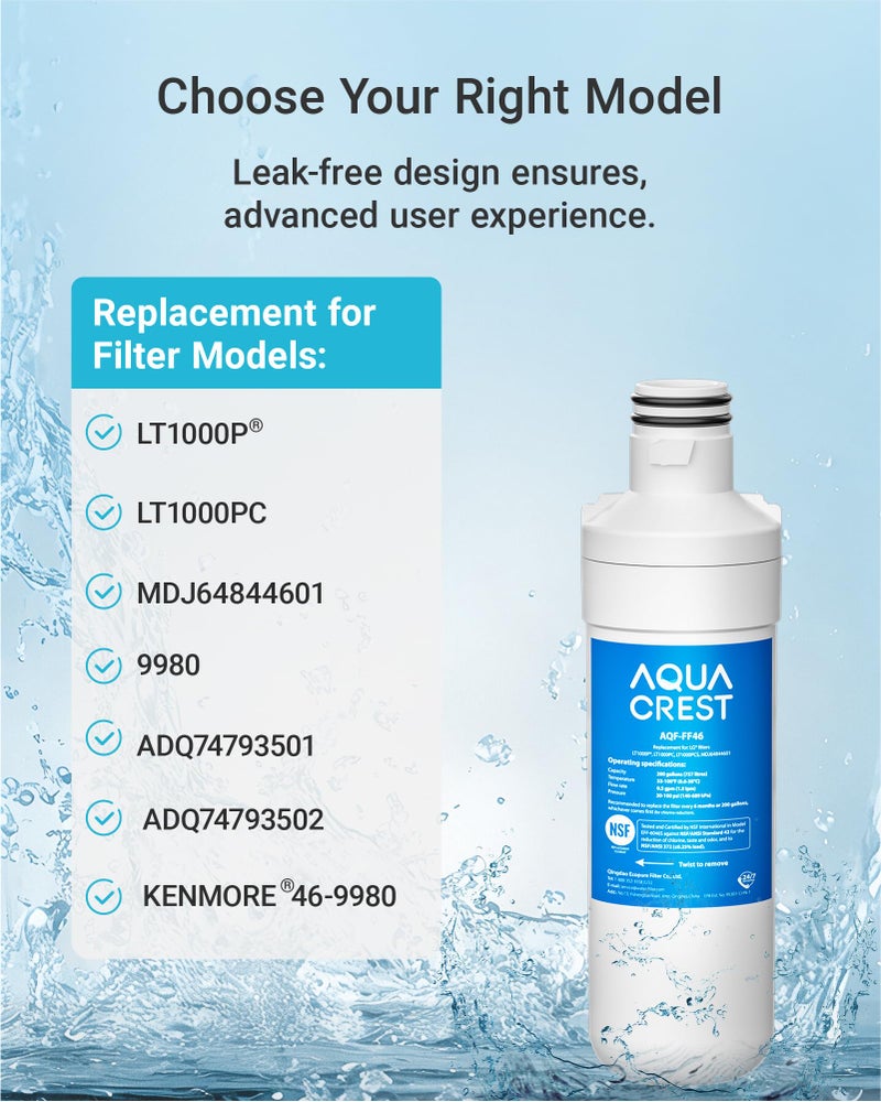 AquaCrest AQUA CREST LT1000PC ADQ747935 MDJ64844601 Refrigerator Water Filter, Replacement for LGÂ® LT1000PÂ®, LT1000PC, LT1000PCS, ADQ74793501, ADQ74793502, LFXS26973S, Kenmore 469980, 9980, 3 Filters - Image 2