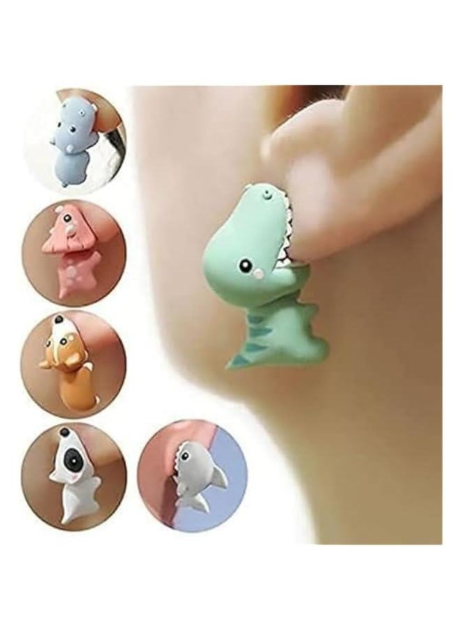 Generic Adorable 3D Clay Dinosaur Stud Earrings Funny Cartoon Animal Biting Ear Design Women's Jewelry  Gift  - Image 1