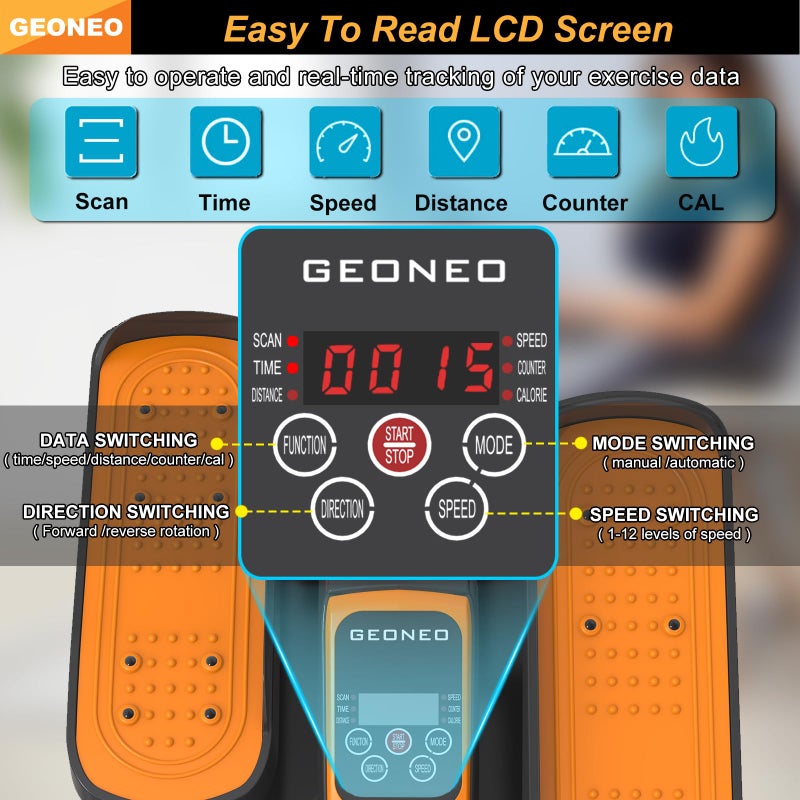 GEONEO Under Desk Elliptical Machine, Electric Elliptical Exerciser for Senior, Quiet & Small Electric Seated Pedal Exerciser for Home with Display Monitor, Remote Control & 12 Adjustable Speeds - Image 3