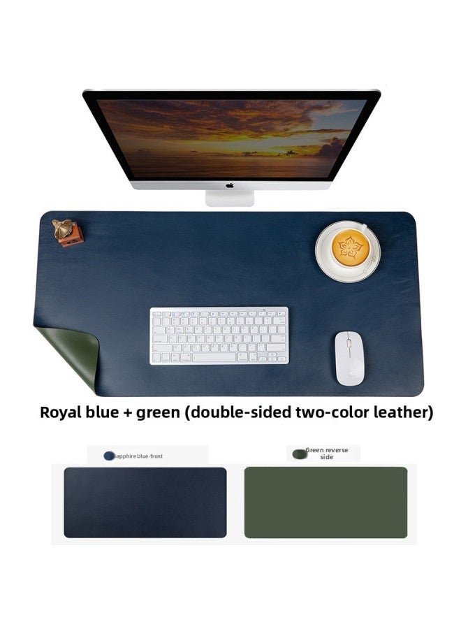 Oversized Solid Color Double-sided Leather Mouse Pad Custom Computer Office Desk Pad Advertising Leather Calendar Mouse Pad Desk Pad-Color:70*35cm-Pattern:Sapphire Blue + Dark Green  - Image 1