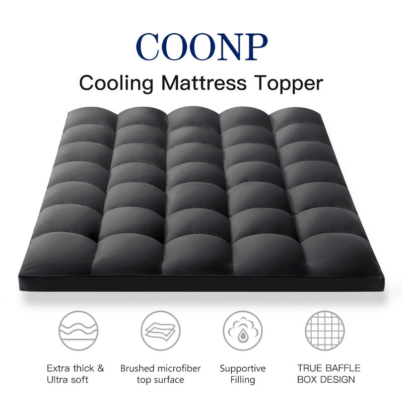 COONP King Mattress Topper, Extra Thick Pillowtop, Cooling Plush Mattress Pad Cover Bed Topper Protector with 8-21 Inch Deep Pocket (Black, King) - Image 2
