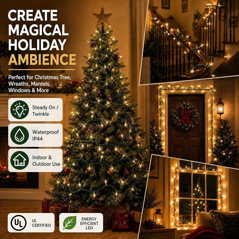 TW SHINE Warm White Christmas Lights Outdoor, 20FT 100 Count Incandescent Christmas Light Indoor, Waterproof Christmas Tree String Lights for Xmas Decorations - Image 5