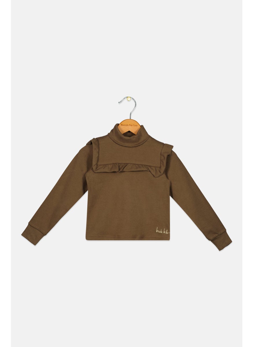 Nicole Miller - Toddlers Girl Embroidered Logo Long Sleeve Tops, Dark Olive - Image 1
