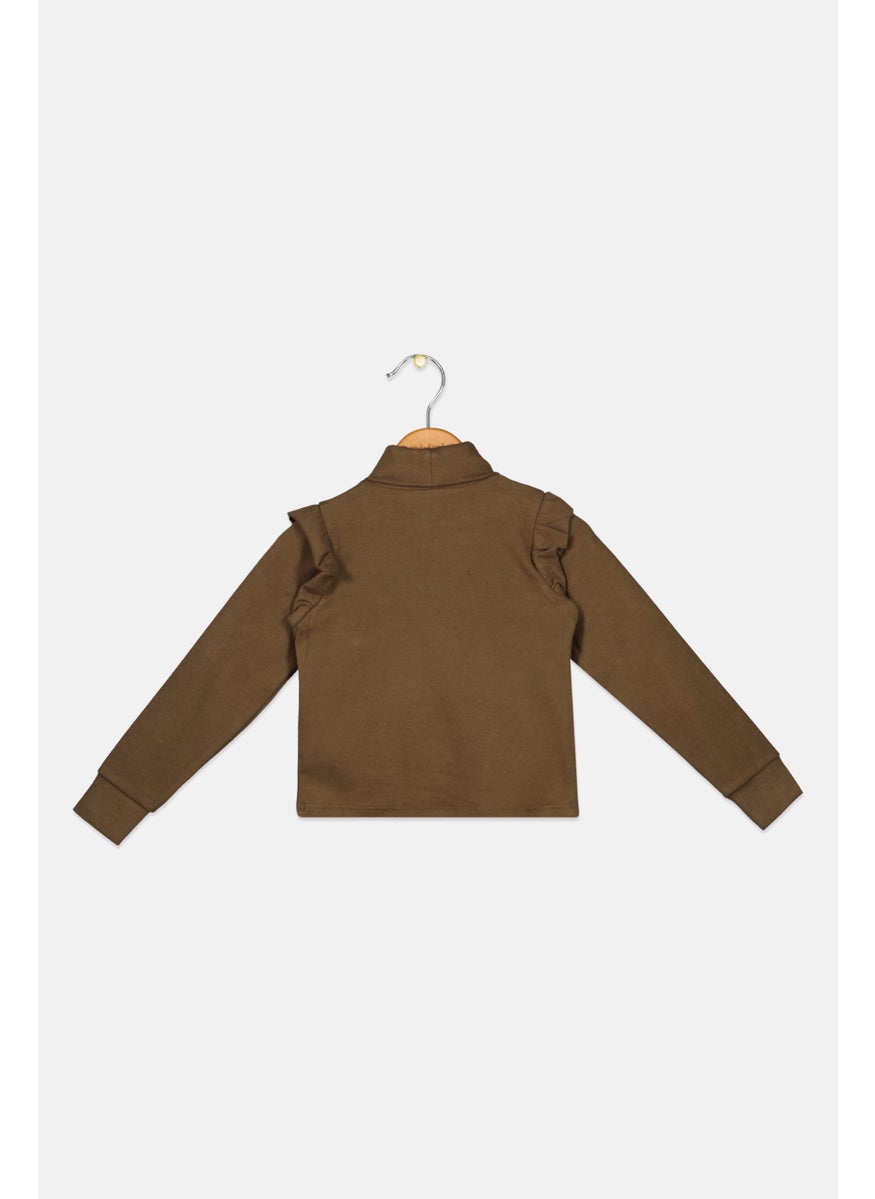 Nicole Miller - Toddlers Girl Embroidered Logo Long Sleeve Tops, Dark Olive - Image 1