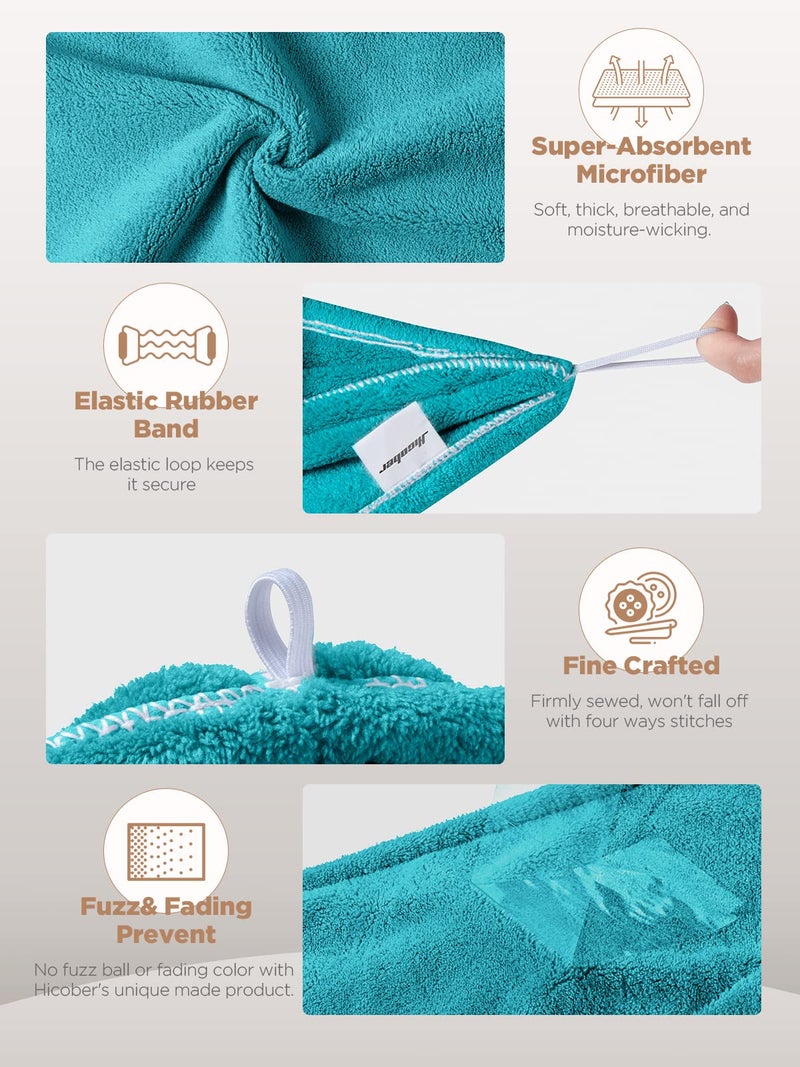 Hicober Microfiber Hair Towel  3 Packs Hair Turbans For Wet Hair  Drying Hair Wrap Towels For Curly Hair Women Anti Frizz (Plum Navy Aqua Green) - Image 3
