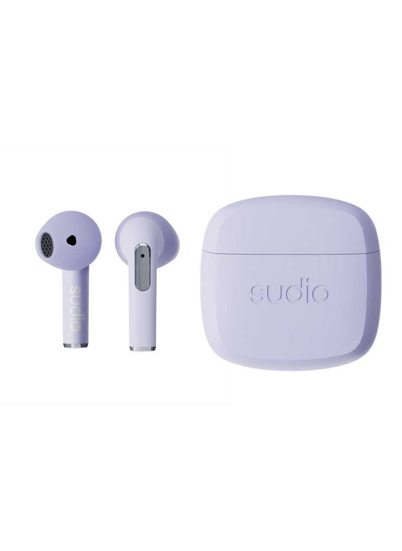 Sudio - N2 True Wireless Bluetooth Open-Ear Earbuds - Multipoint Connection, Built-in Microphone for Calls, 30h Battery Time with Charging Case, IPX4 Water Resistant, USB-C and Wireless Charging - PURPLE - Image 1
