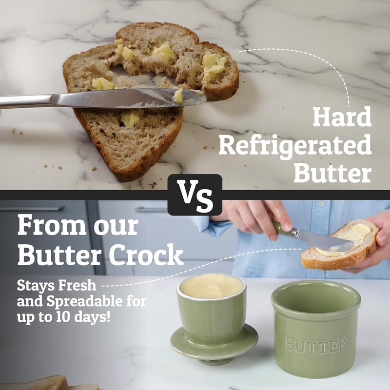 Priority Chef PriorityChef Butter Crock with Lid with Water Line, Ceramic French Butter Dish to Leave On Counter, Sage - Image 2