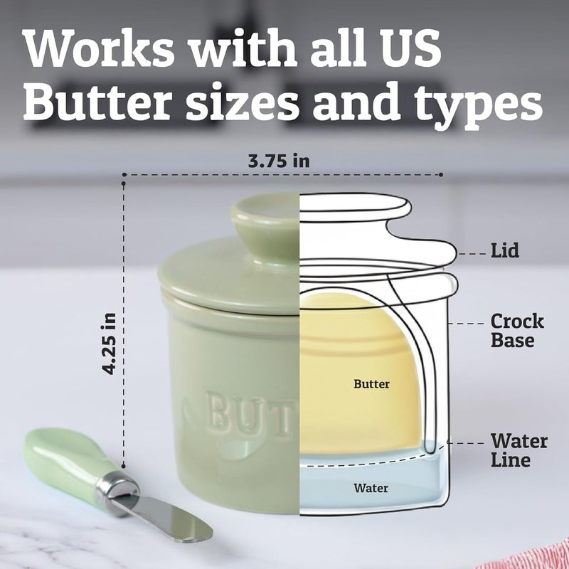 Priority Chef PriorityChef Butter Crock with Lid with Water Line, Ceramic French Butter Dish to Leave On Counter, Sage - Image 5