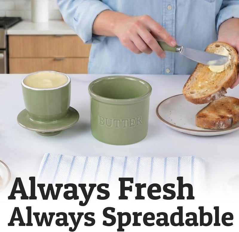 Priority Chef PriorityChef Butter Crock with Lid with Water Line, Ceramic French Butter Dish to Leave On Counter, Sage - Image 4