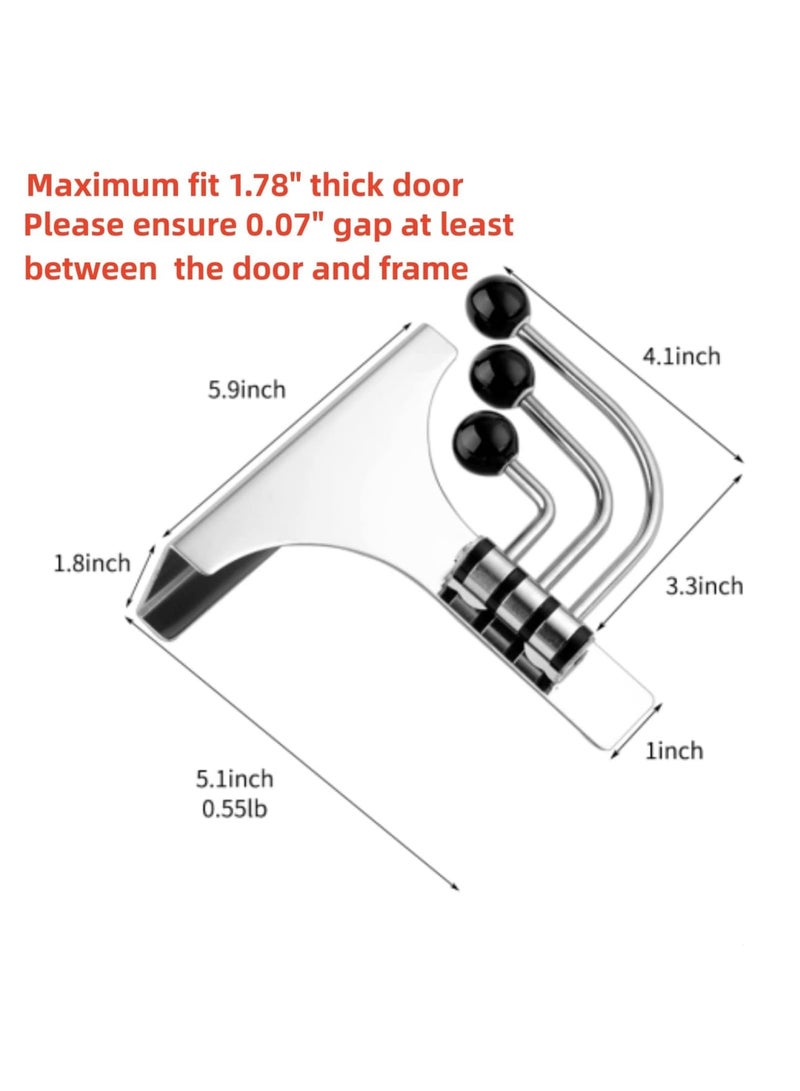 Over The Door Hooks - 2PCS Heavy Duty Stainless Steel Rotatable Hanger for Towel, Over The Door Organizer Hats 3 Hooks - Easy Installation No Punching Required, Rustproof, and Durable - Image 3