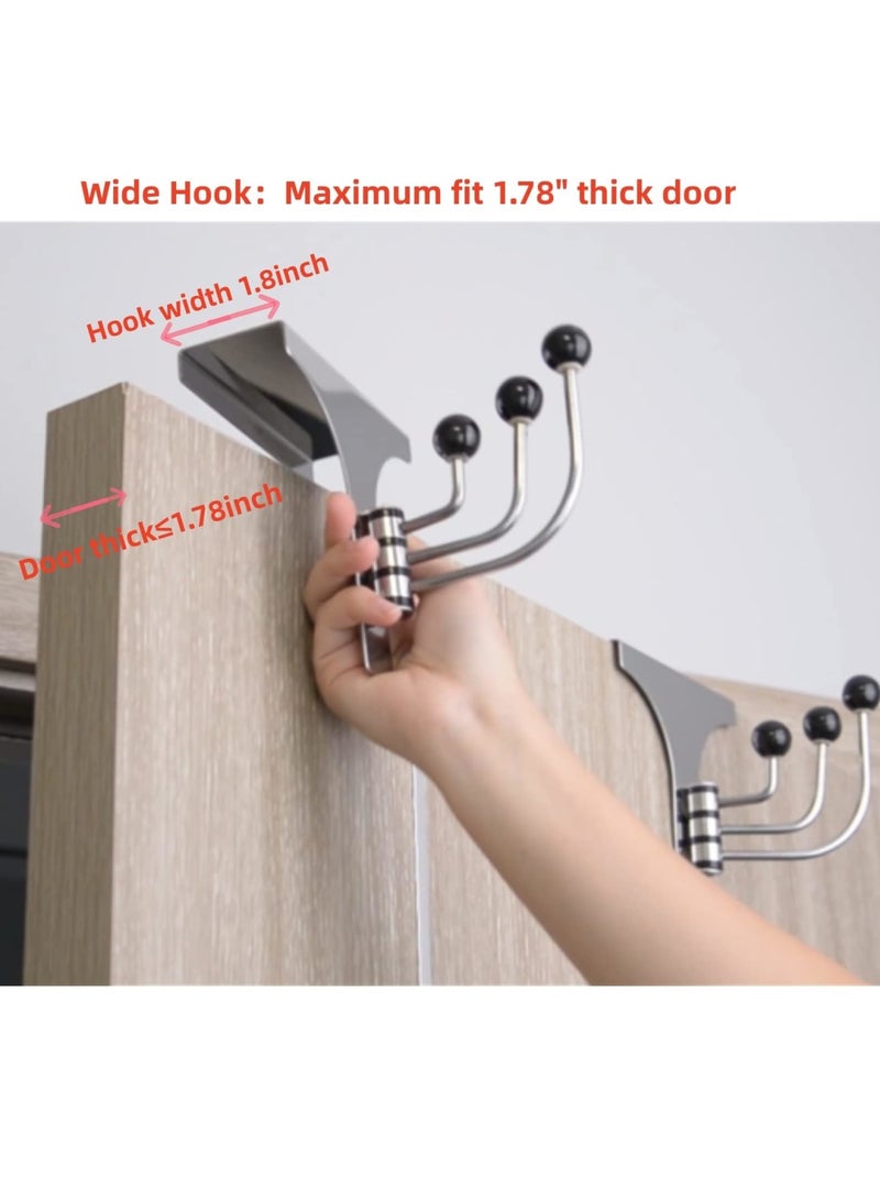 Over The Door Hooks - 2PCS Heavy Duty Stainless Steel Rotatable Hanger for Towel, Over The Door Organizer Hats 3 Hooks - Easy Installation No Punching Required, Rustproof, and Durable - Image 2