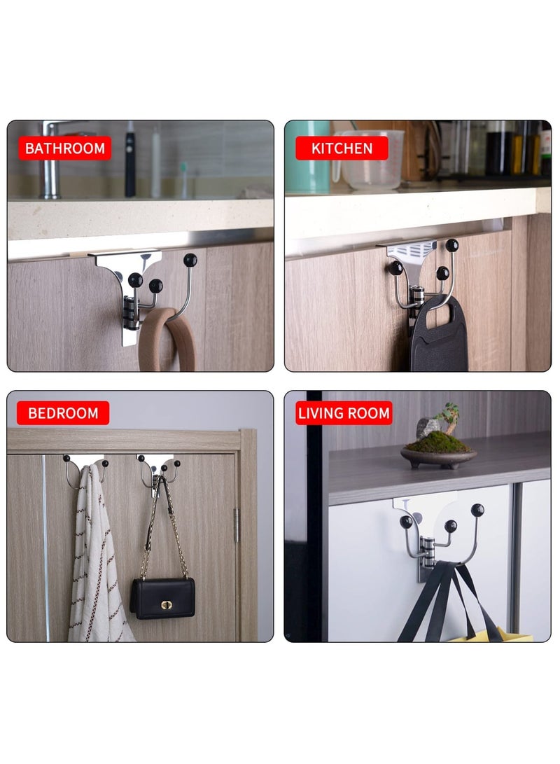 Over The Door Hooks - 2PCS Heavy Duty Stainless Steel Rotatable Hanger for Towel, Over The Door Organizer Hats 3 Hooks - Easy Installation No Punching Required, Rustproof, and Durable - Image 5