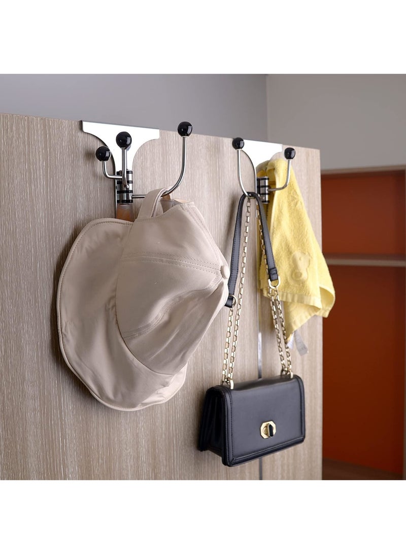 Over The Door Hooks - 2PCS Heavy Duty Stainless Steel Rotatable Hanger for Towel, Over The Door Organizer Hats 3 Hooks - Easy Installation No Punching Required, Rustproof, and Durable - Image 4