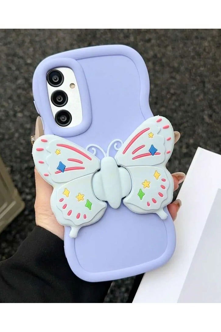 Shein Cute Wave Macaron Dopamine Design One Piece Phone Case with Cartoon Fly Holder Compatible with Samsung S24 