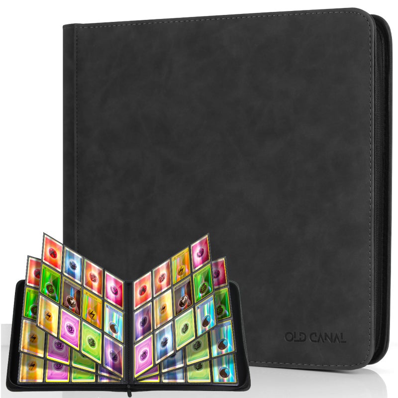 Old Canal Trading Card Binder, 12 Pocket Card Album Folder Hold Up to 720 Cards, Premium and Durable Zipper Binder, Cards Holder Album for MTG, TCG, Baseball Cards, Football Cards, Game Cards (Black) - Image 1