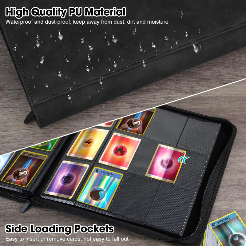 Old Canal Trading Card Binder, 12 Pocket Card Album Folder Hold Up to 720 Cards, Premium and Durable Zipper Binder, Cards Holder Album for MTG, TCG, Baseball Cards, Football Cards, Game Cards (Black) - Image 4