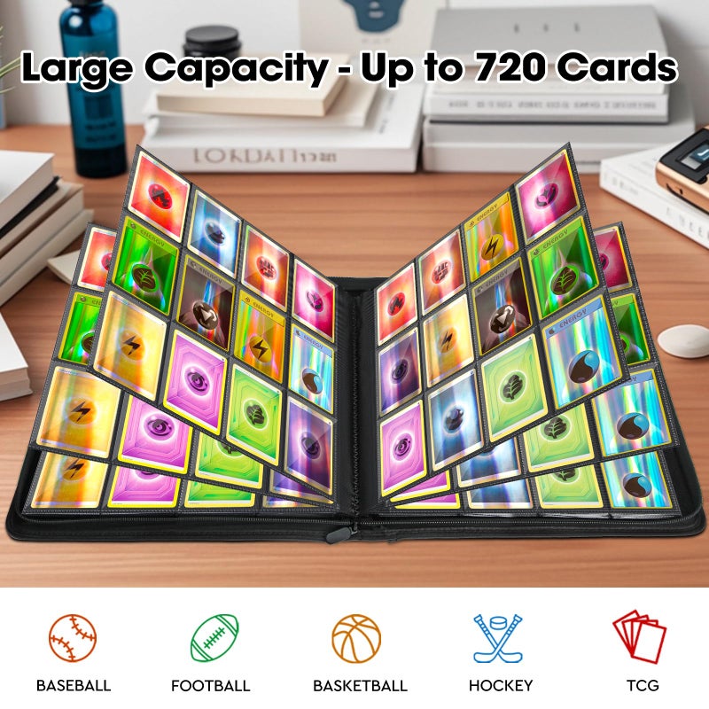 Old Canal Trading Card Binder, 12 Pocket Card Album Folder Hold Up to 720 Cards, Premium and Durable Zipper Binder, Cards Holder Album for MTG, TCG, Baseball Cards, Football Cards, Game Cards (Black) - Image 5