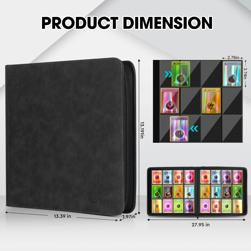 Old Canal Trading Card Binder, 12 Pocket Card Album Folder Hold Up to 720 Cards, Premium and Durable Zipper Binder, Cards Holder Album for MTG, TCG, Baseball Cards, Football Cards, Game Cards (Black) - Image 2